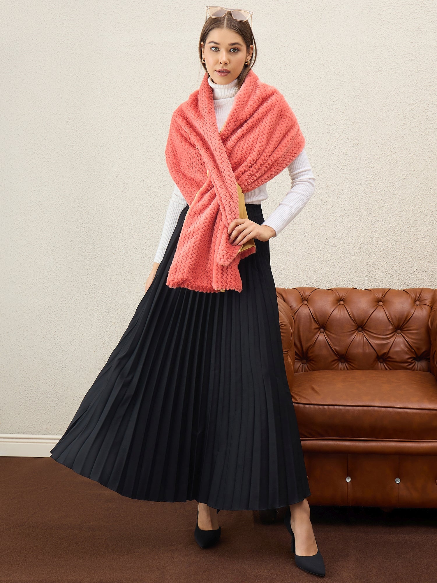 Dark Peach Texture Fur Cape