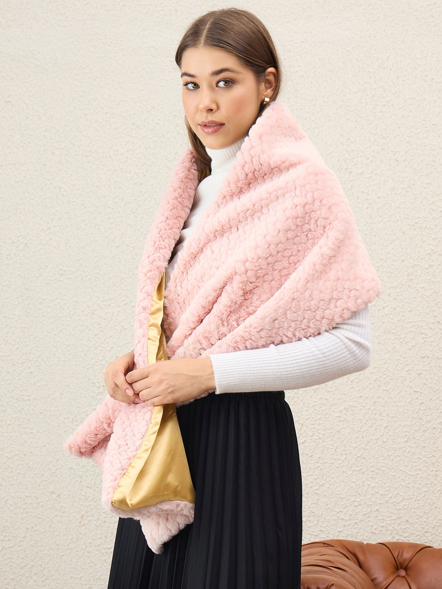 Light Pink Texture Fur Cape