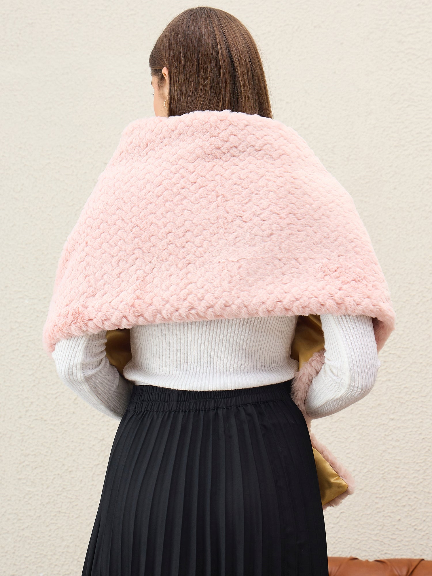 Light Pink Texture Fur Cape