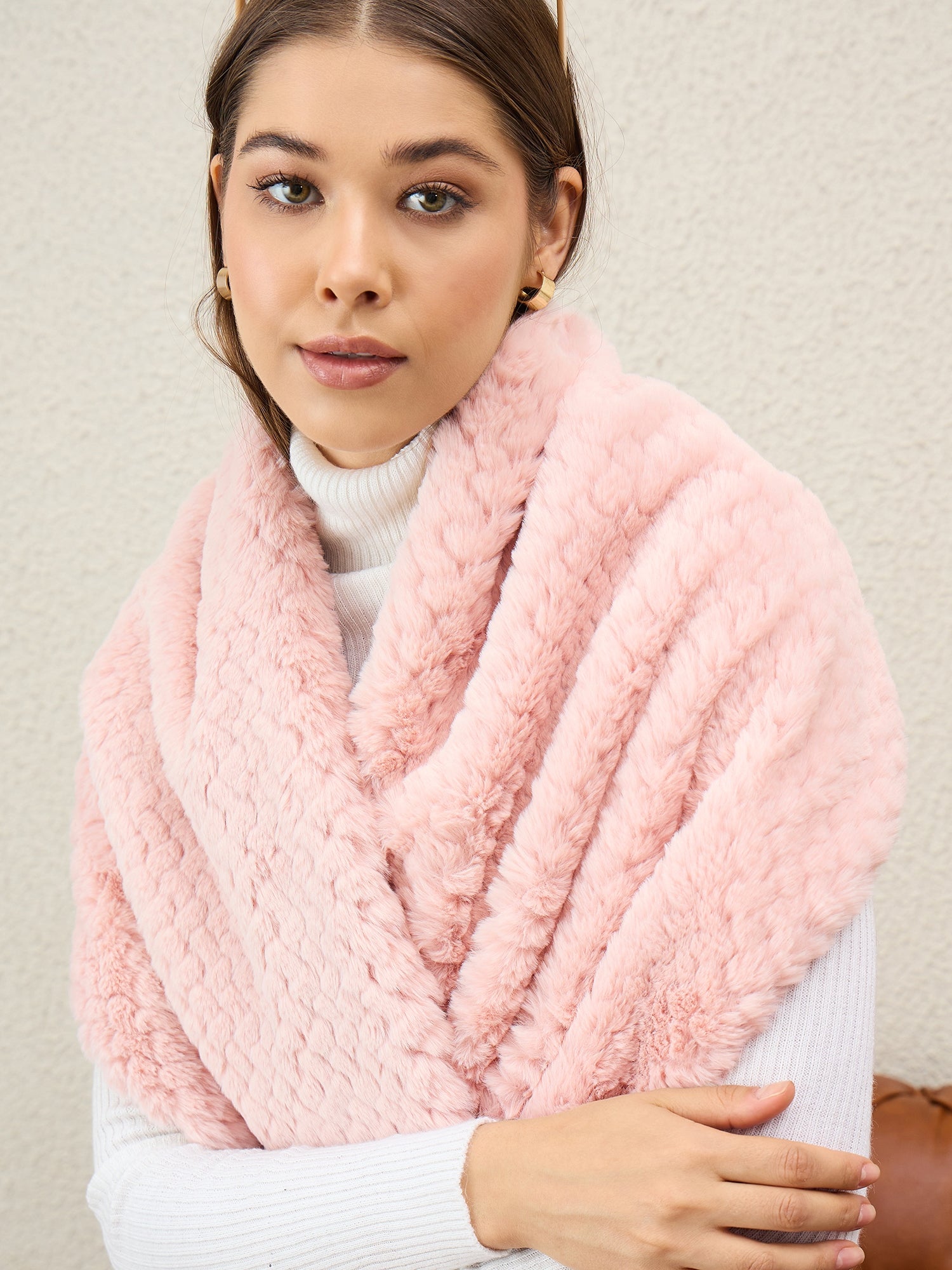 Light Pink Texture Fur Cape