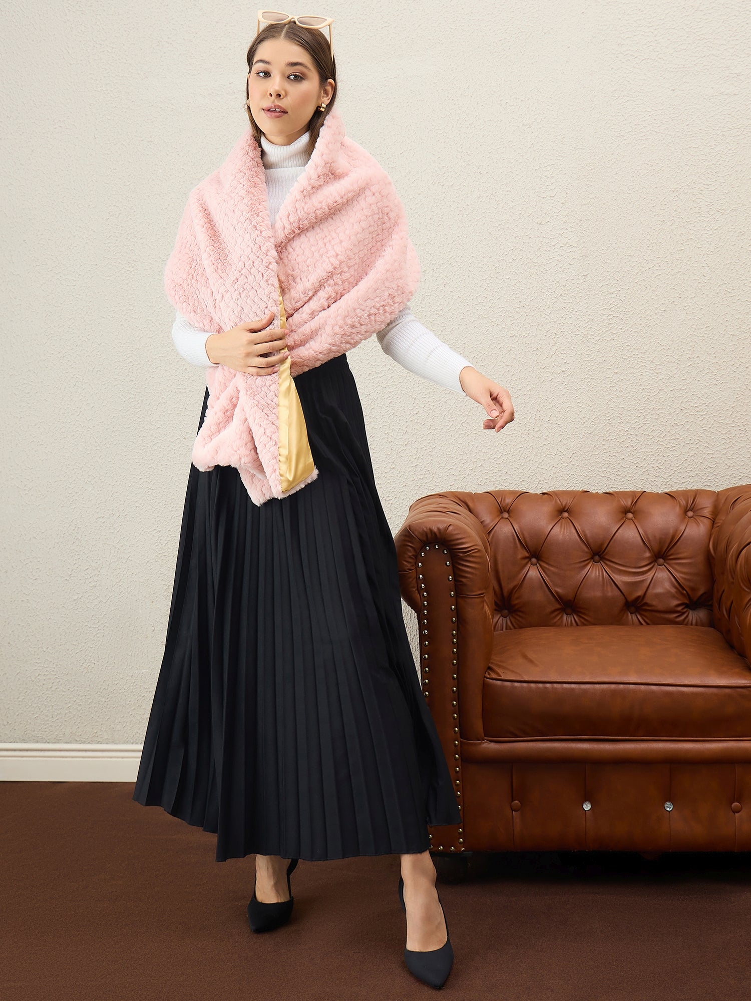 Light Pink Texture Fur Cape