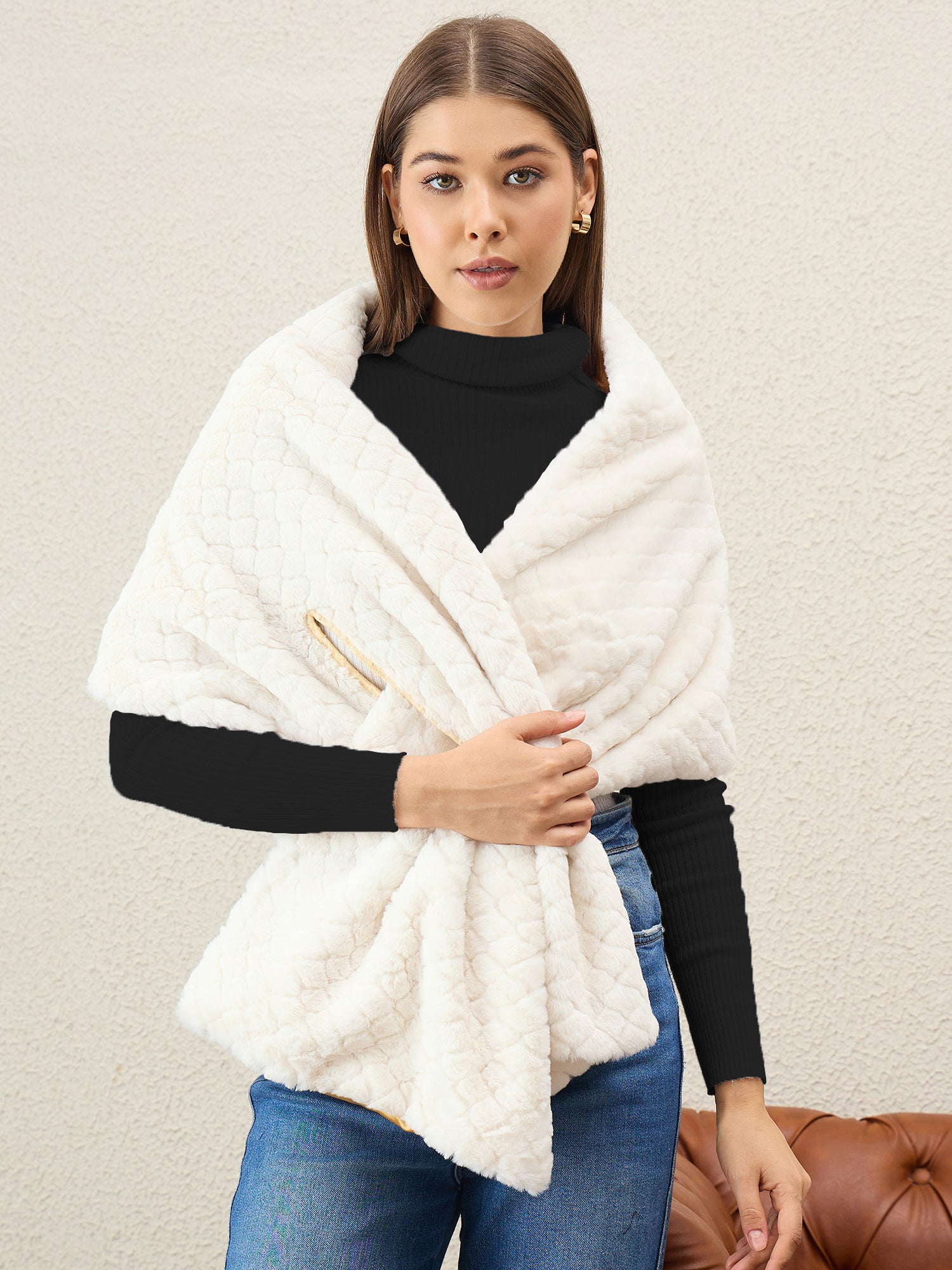 White Texture Fur Cape