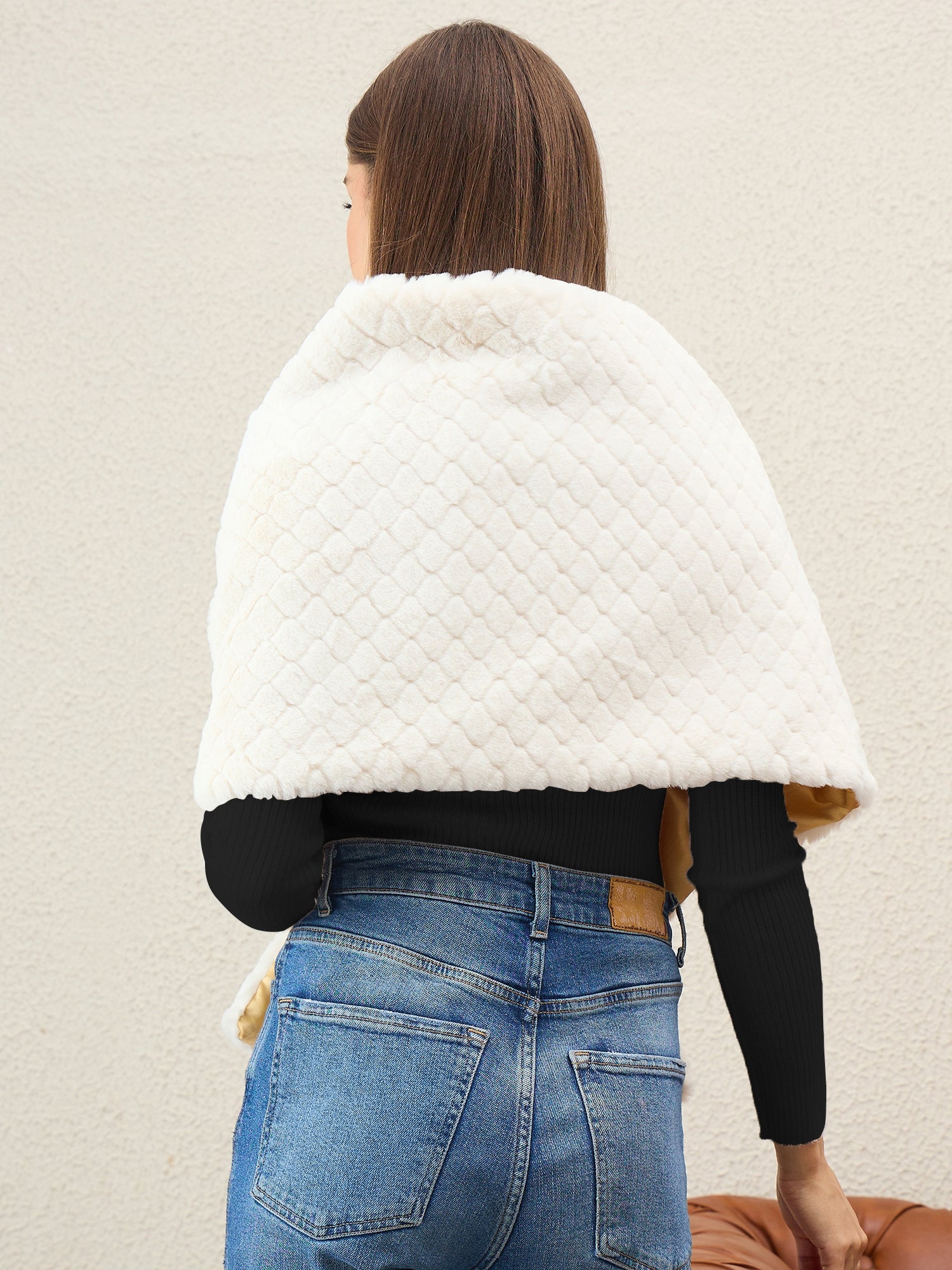 White Texture Fur Cape