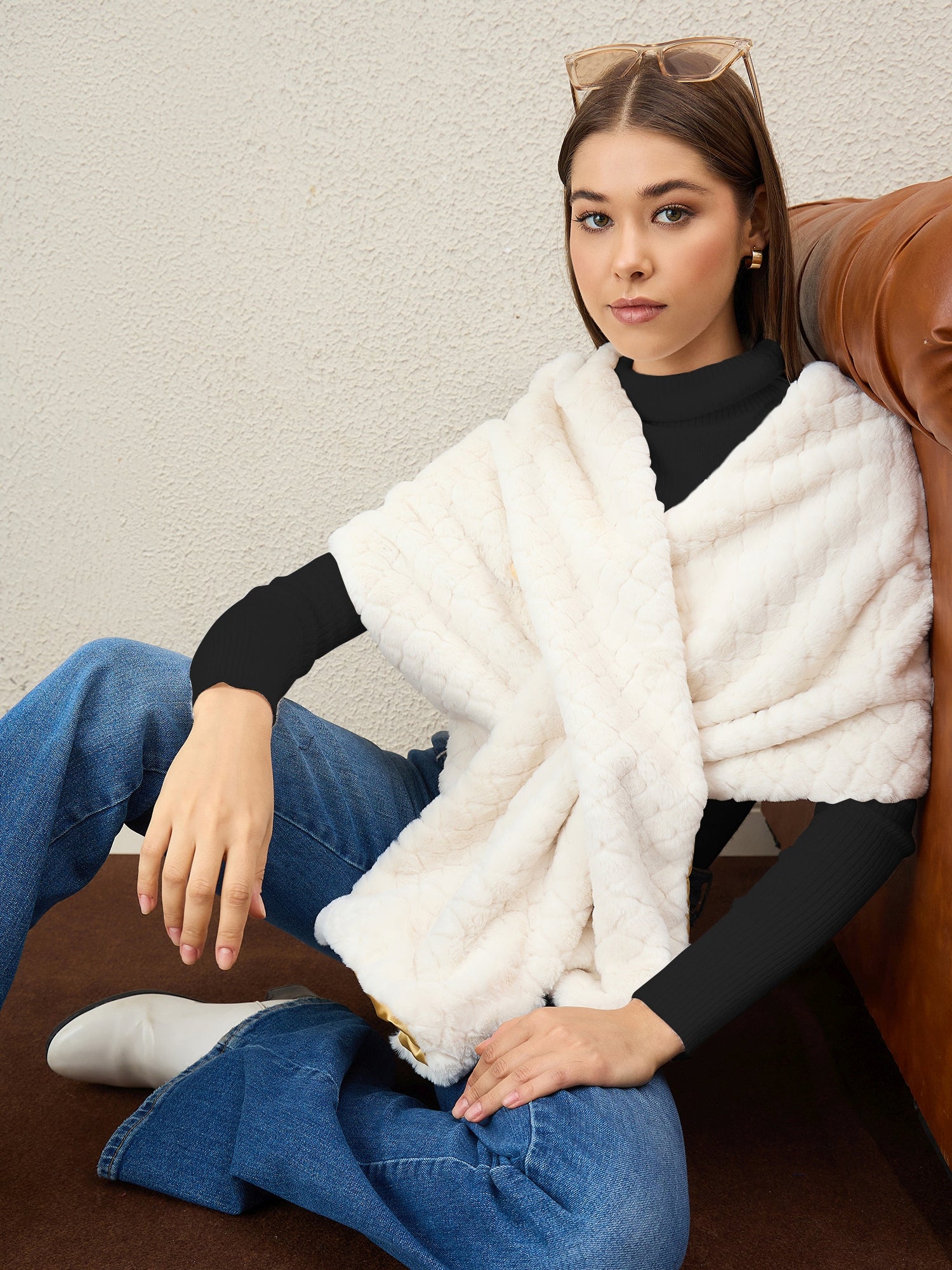 White Texture Fur Cape