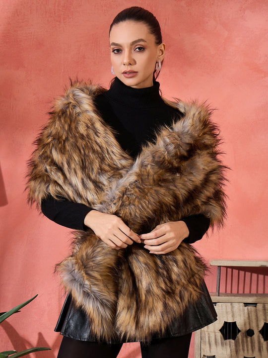 Beige Faux Fur Cape