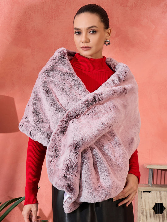 Maroon Icy Snowy Rabbit Faux Fur Cape