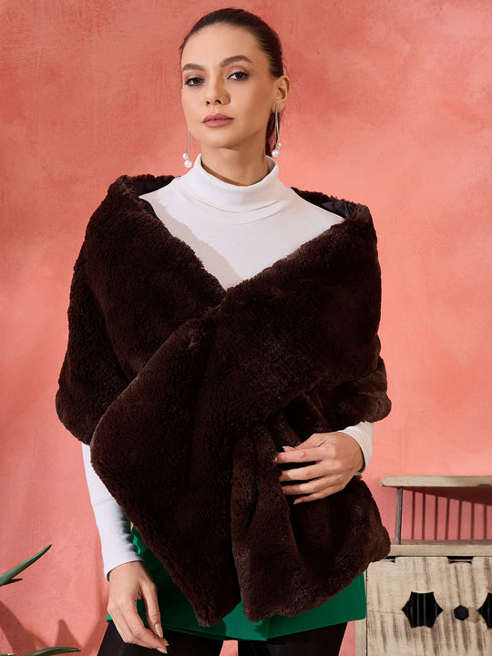 Coffee Brown Rabit Faux Fur Cape