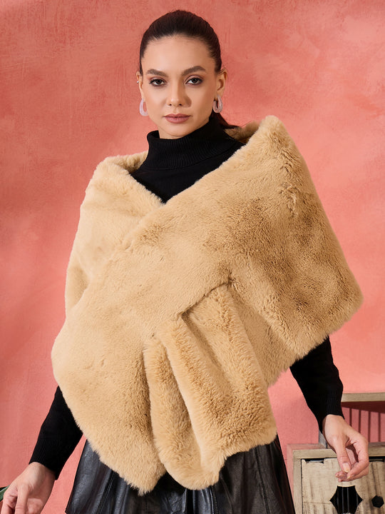 Beige Rabit Faux Fur Cape