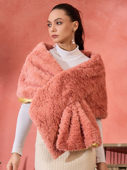 Coral Rabbit Faux Fur Cape