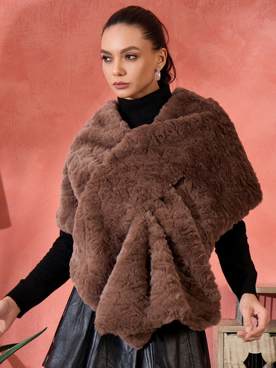 Dull Brown Rabbit Faux Fur Cape