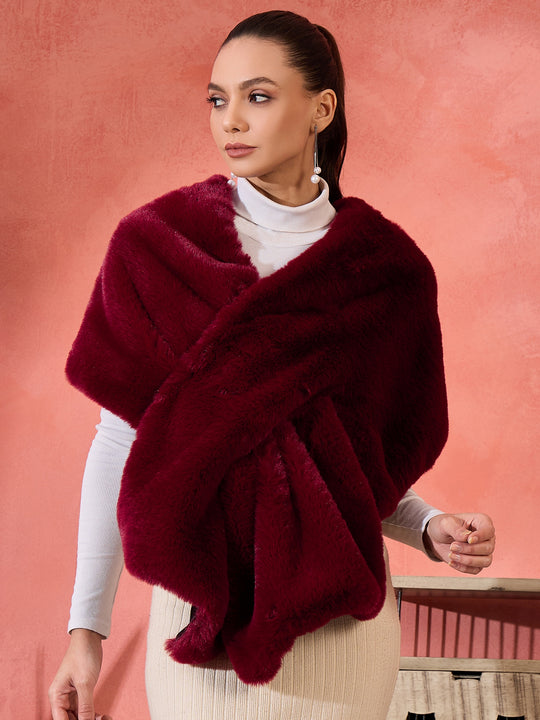 Burgundy Faux Fur Cape