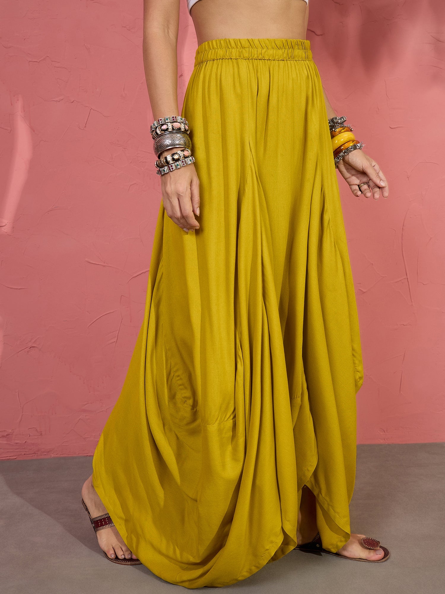Lemon Yellow Cowl Dhoti Skirt