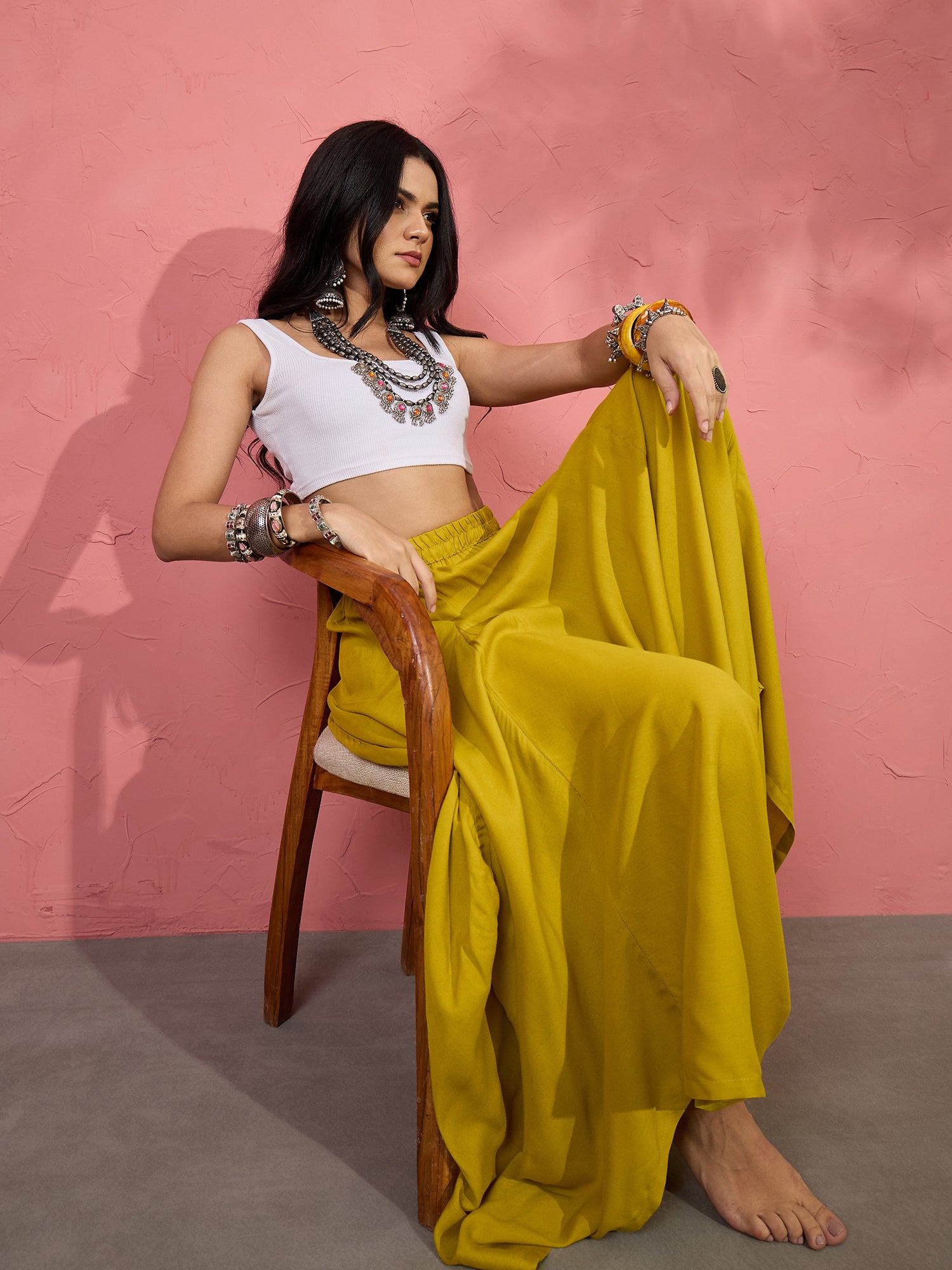 Lemon Yellow Cowl Dhoti Skirt