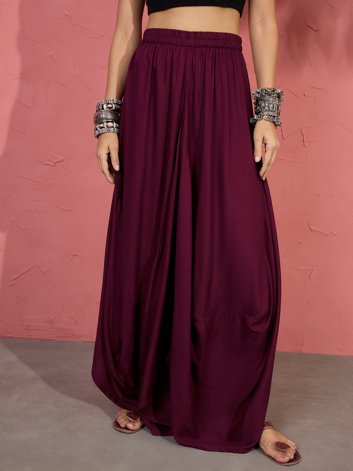Wine Cowl Dhoti Skirt
