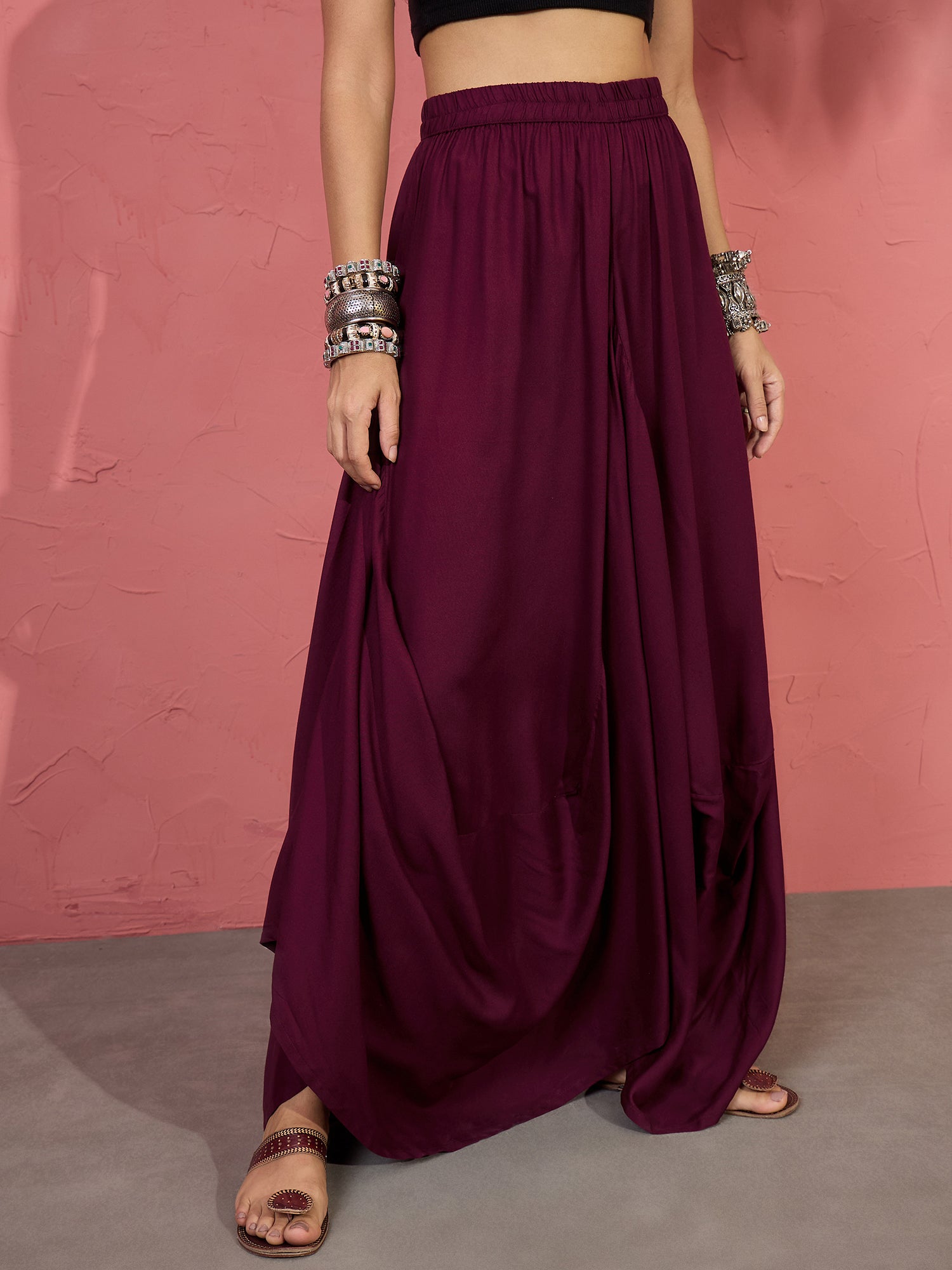 Wine Cowl Dhoti Skirt