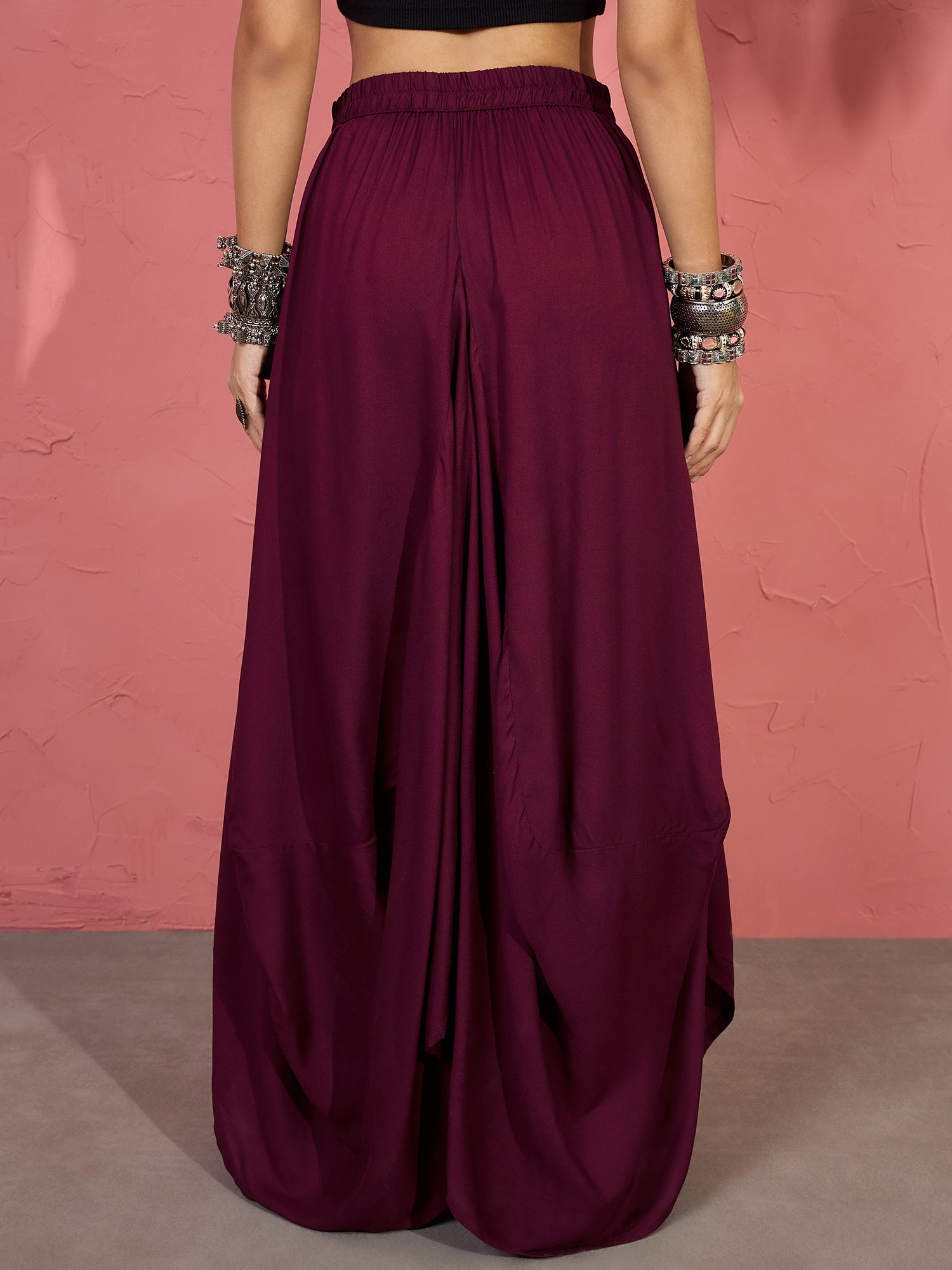 Wine Cowl Dhoti Skirt