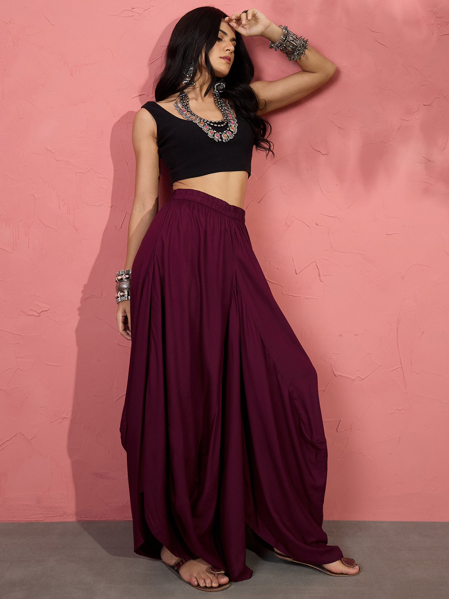 Wine Cowl Dhoti Skirt