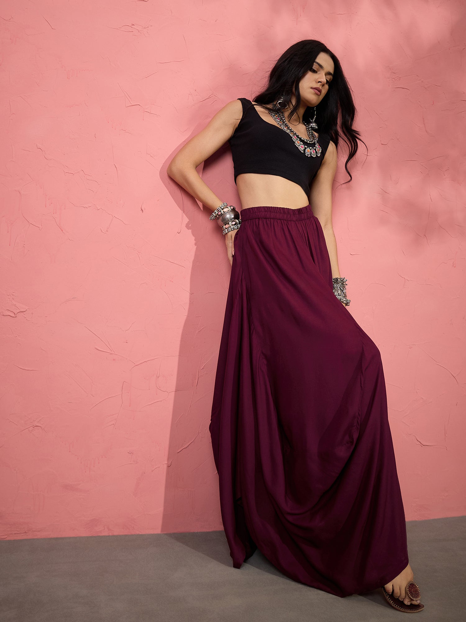 Wine Cowl Dhoti Skirt