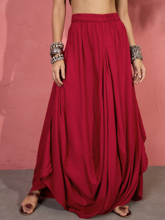 Maroon Cowl Dhoti Skirt