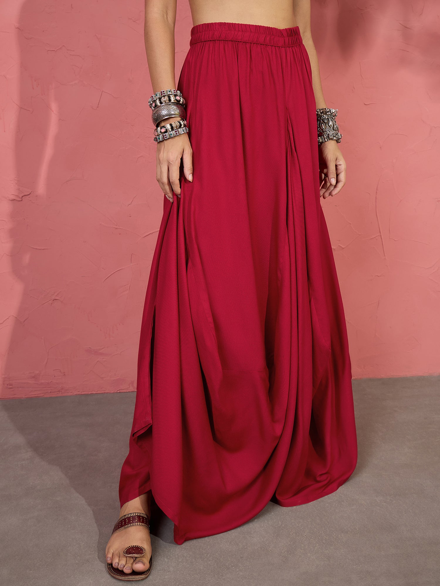 Maroon Cowl Dhoti Skirt