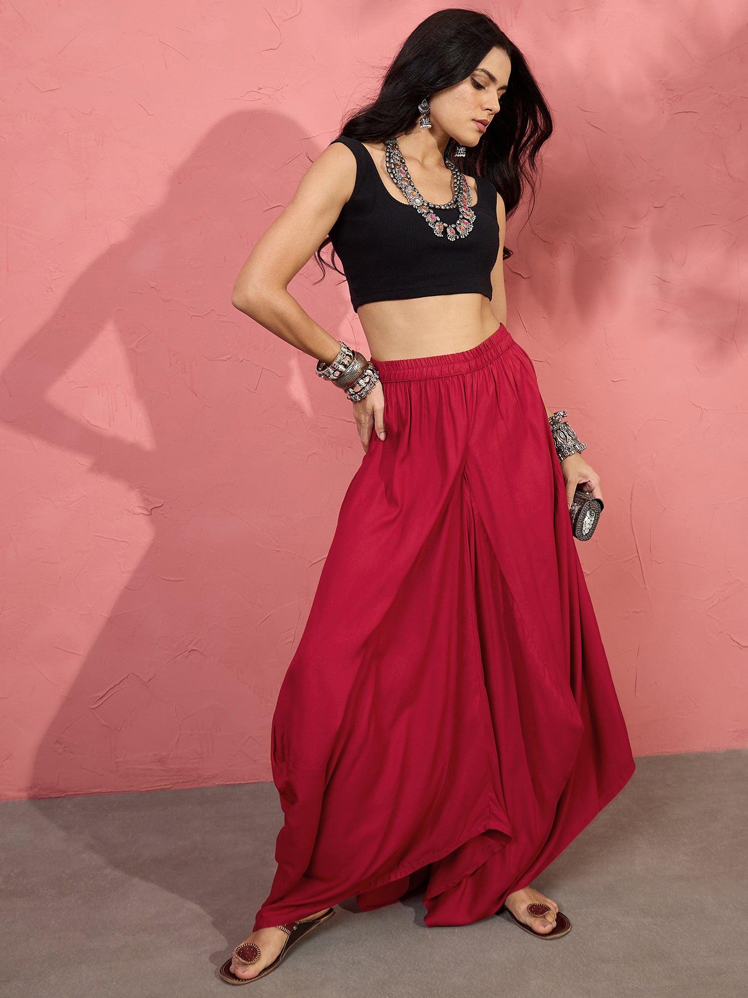 Maroon Cowl Dhoti Skirt