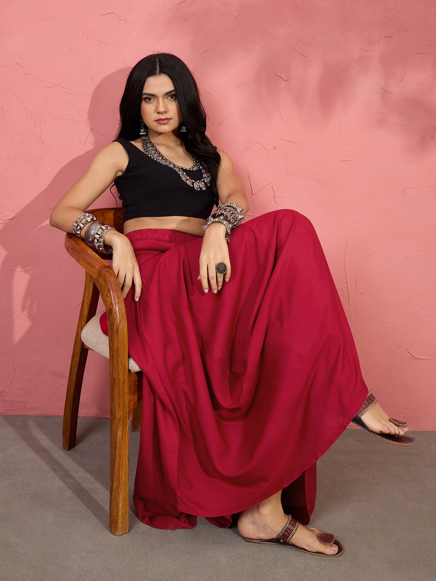 Maroon Cowl Dhoti Skirt