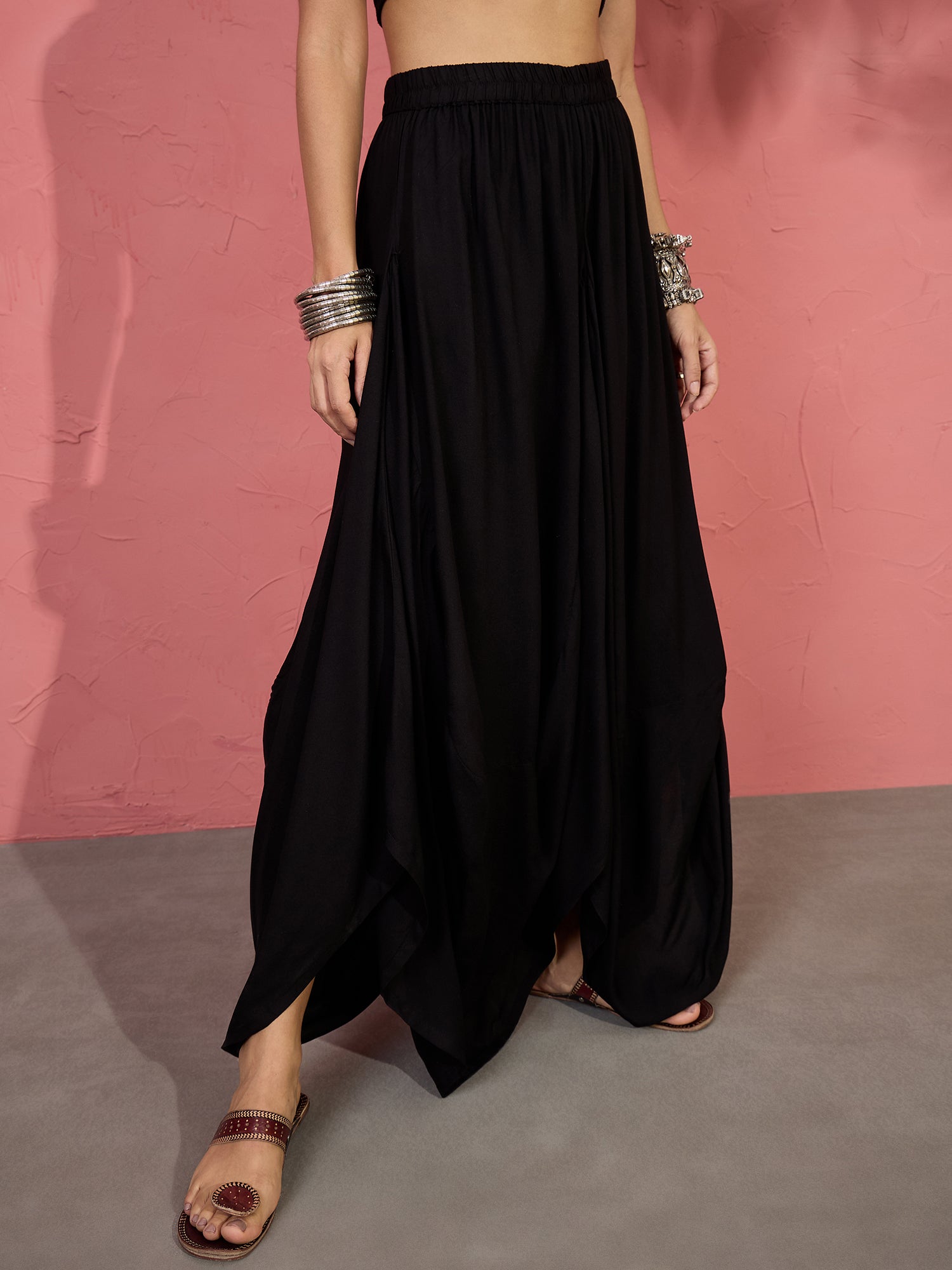 Black Cowl Dhoti Skirt