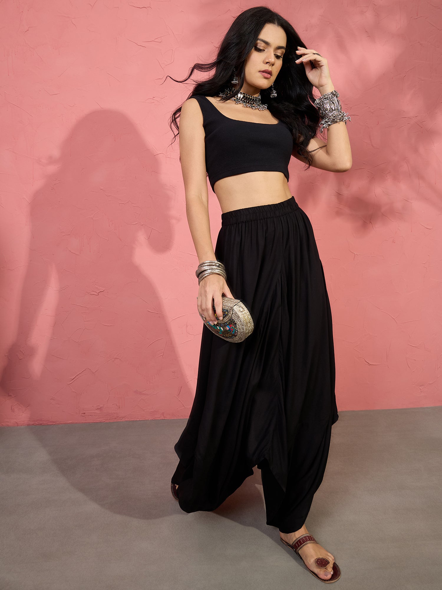 Black Cowl Dhoti Skirt
