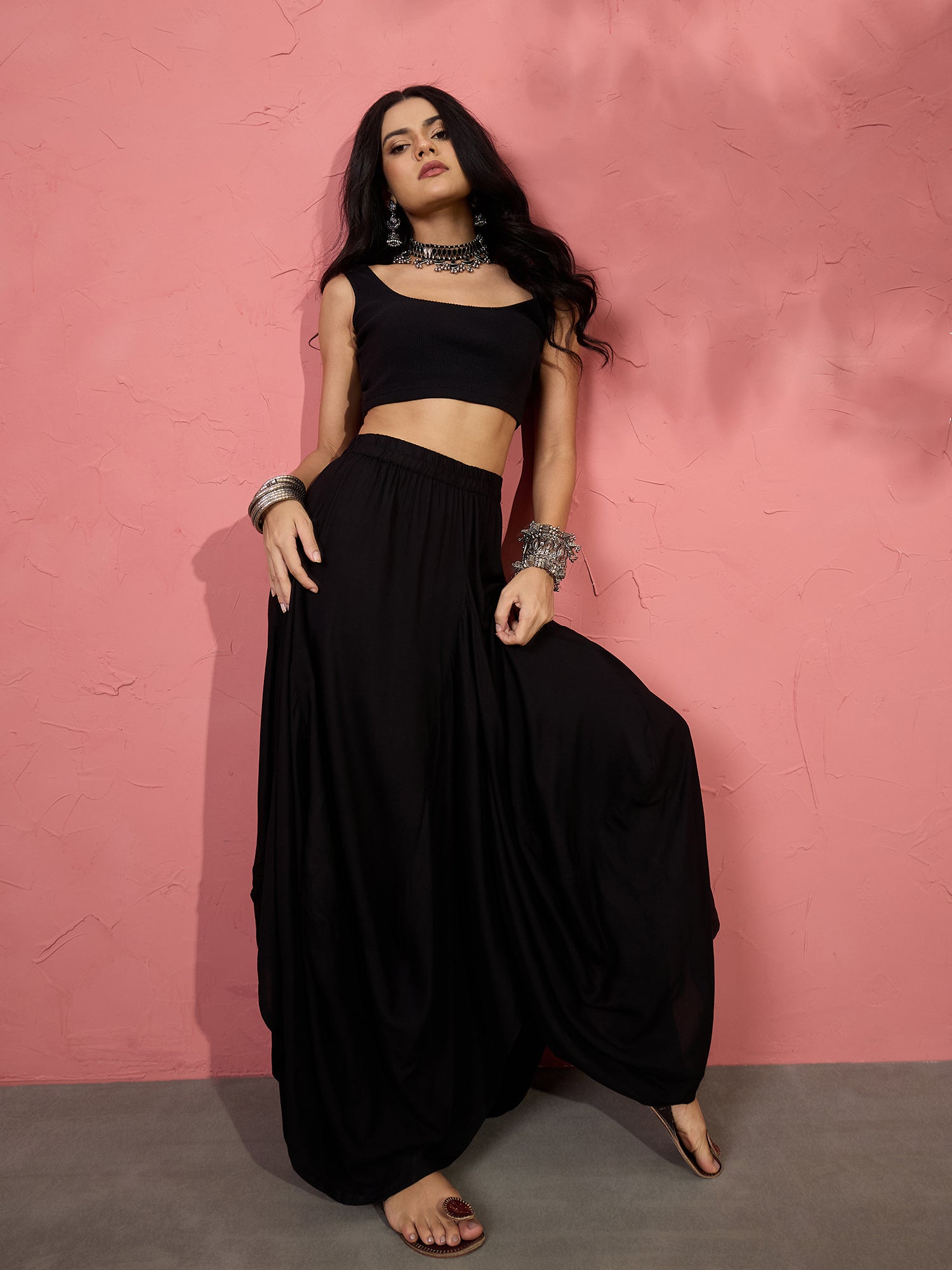Black Cowl Dhoti Skirt