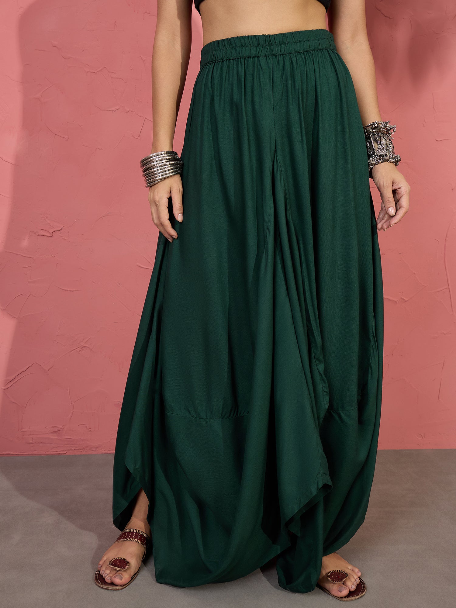 Dark Green Cowl Dhoti Skirt