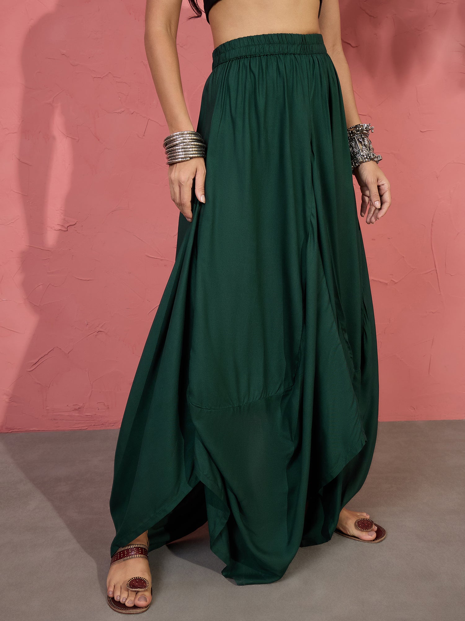 Dark Green Cowl Dhoti Skirt