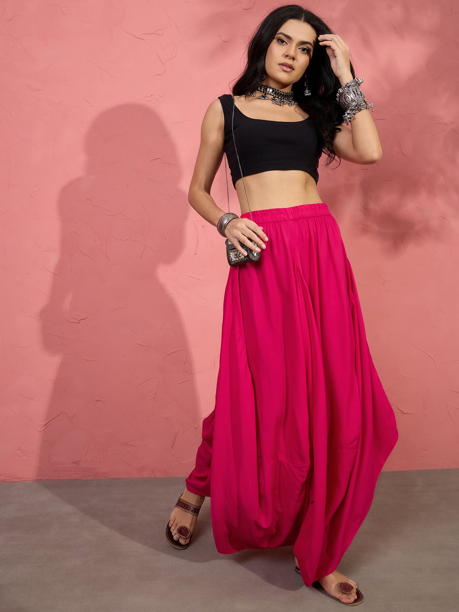 Fuchsia Cowl Dhoti Skirt