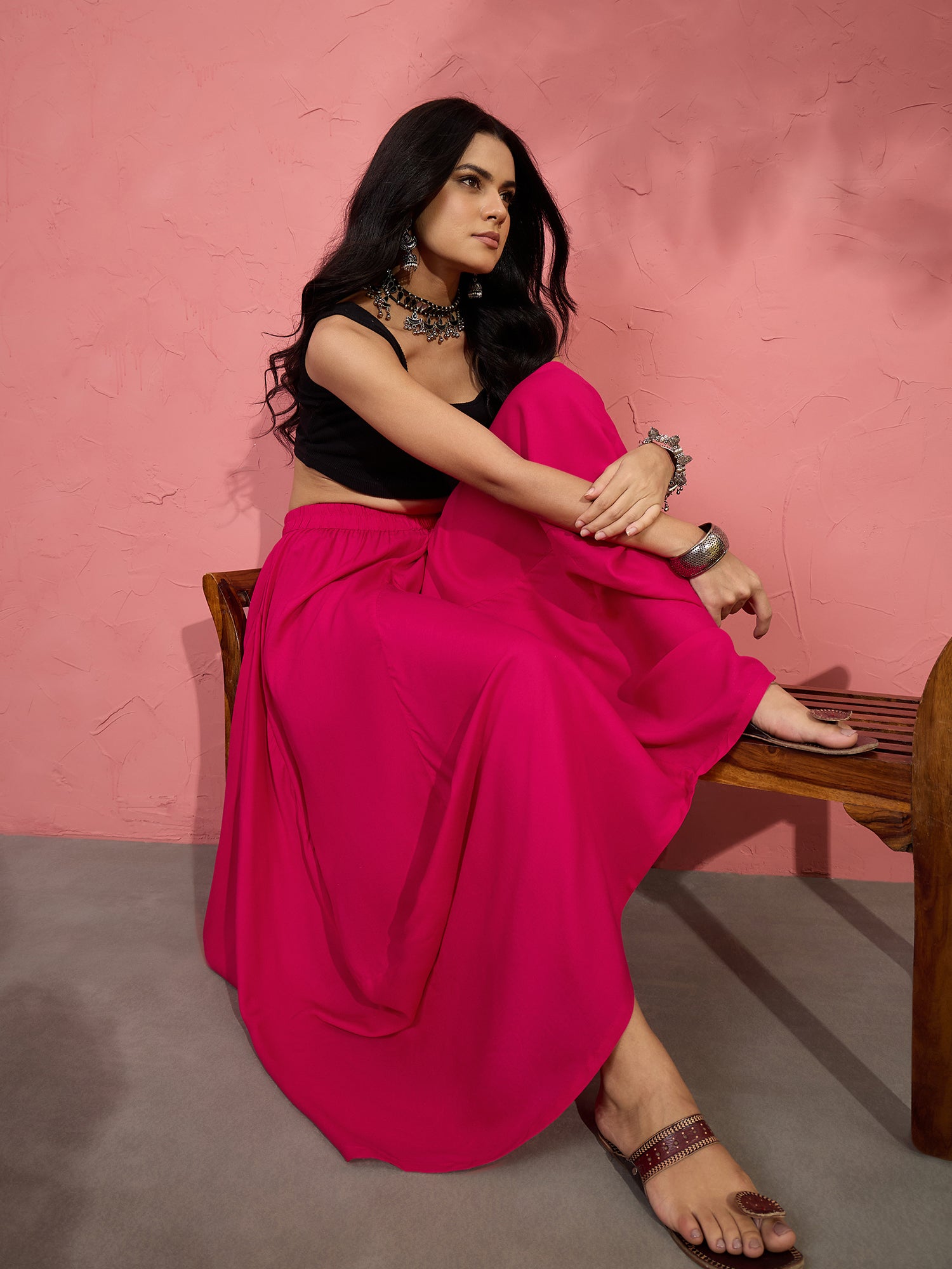 Fuchsia Cowl Dhoti Skirt