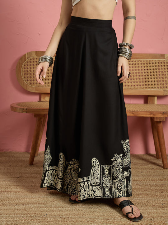 Black Beige Border A Line Skirt (To be dispatched in 7 -10 days)
