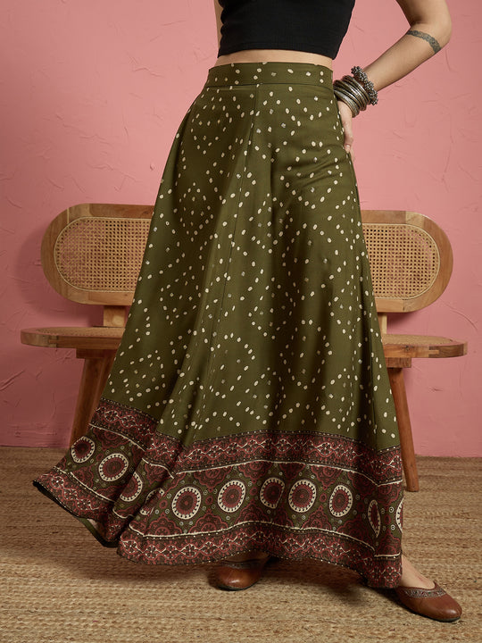 Green Dot Border A Line Skirt (To be dispatched in 7 -10 days)