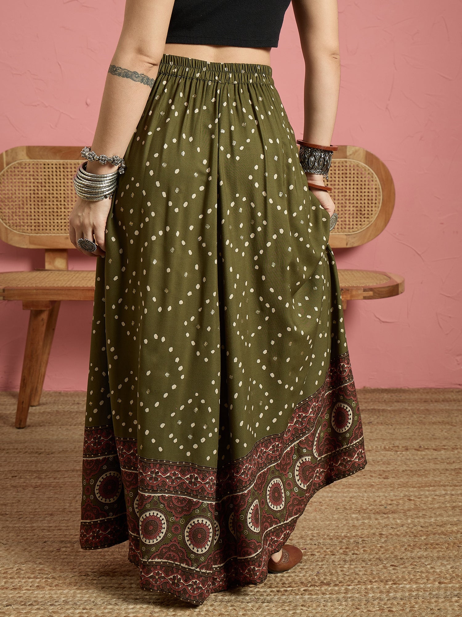 Green Dot Border A Line Skirt (To be dispatched in 7 -10 days)