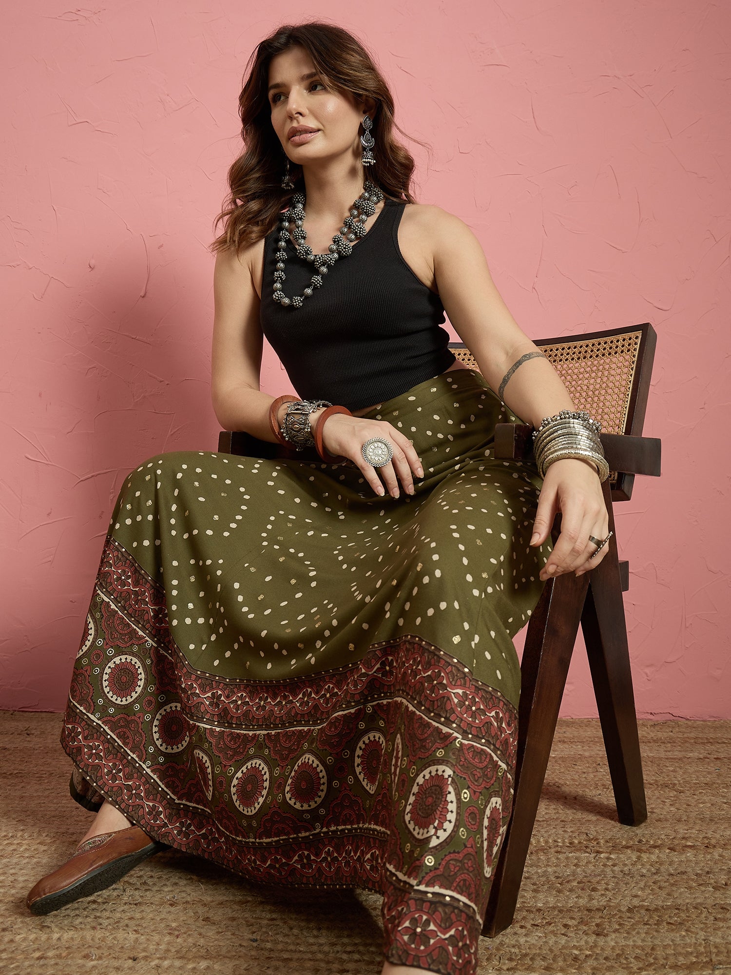 Green Dot Border A Line Skirt (To be dispatched in 7 -10 days)