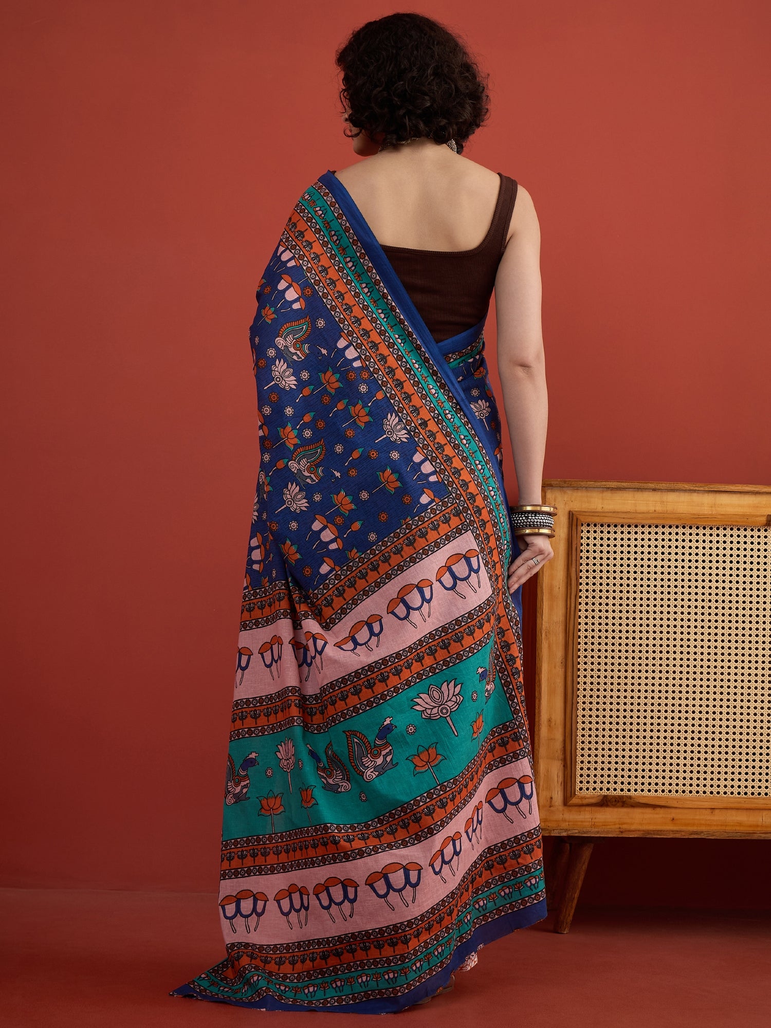 Blue Peacock Lotus Motif Saree
