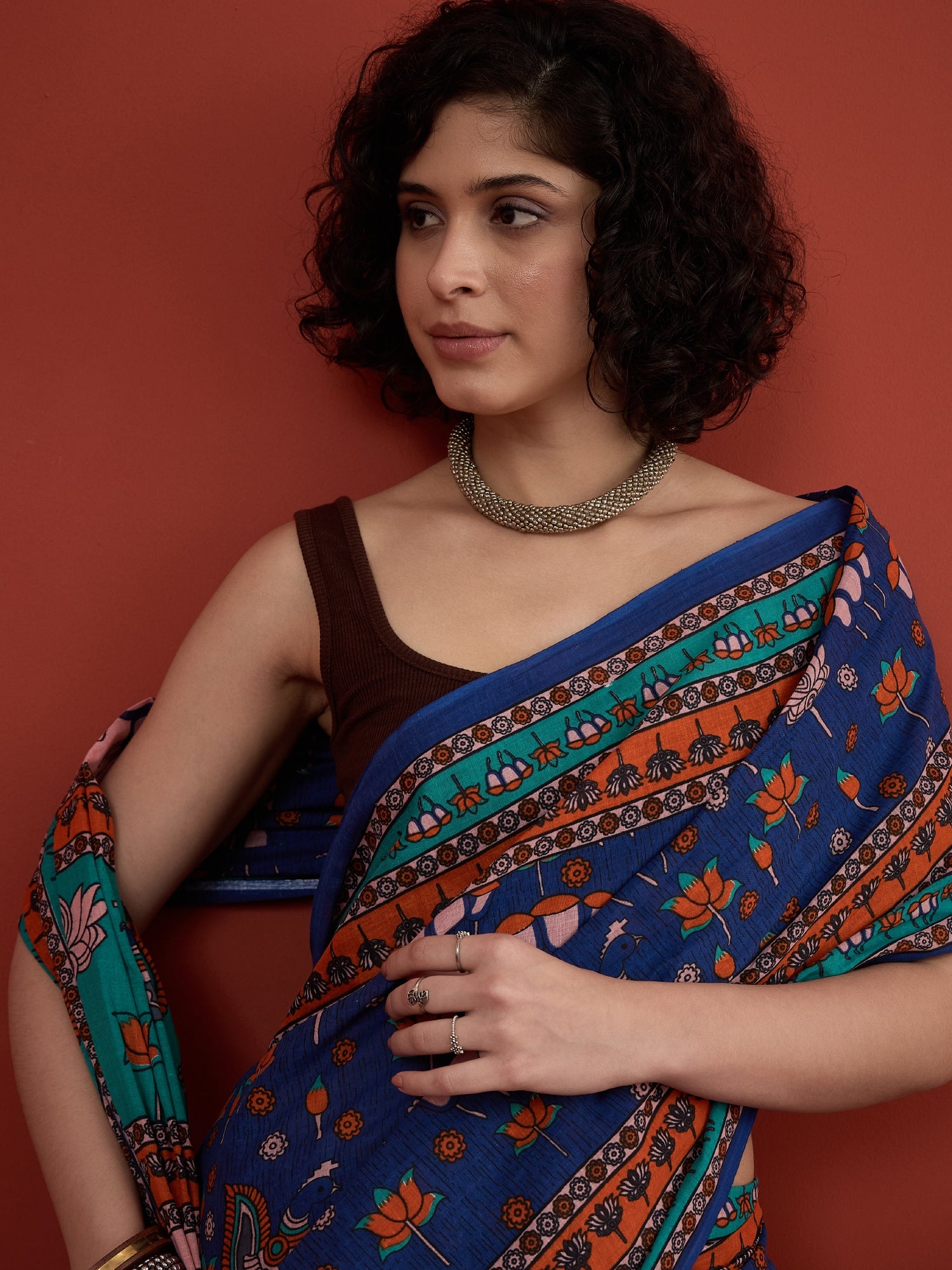 Blue Peacock Lotus Motif Saree