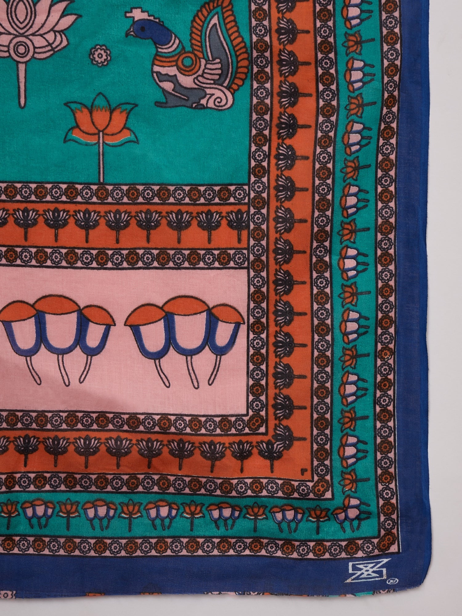 Blue Peacock Lotus Motif Saree