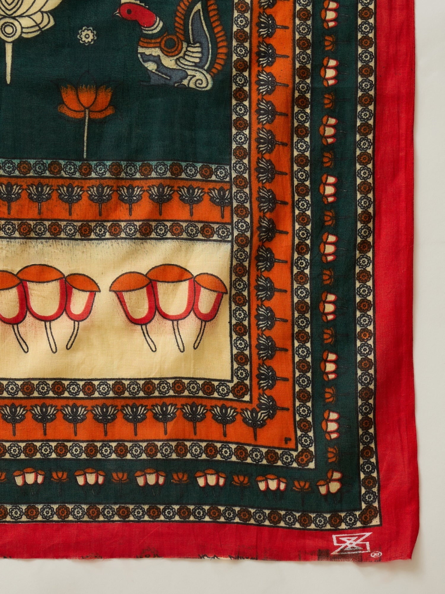Red Peacock Lotus Motif Saree