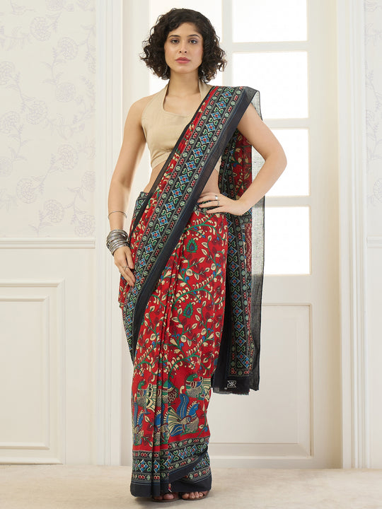 Red Kalamkari Saree
