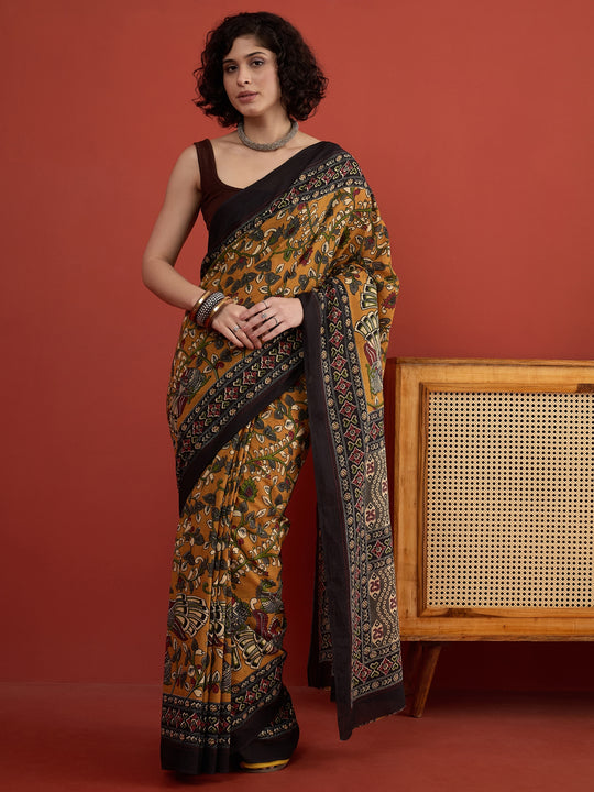 Dark Yellow Kalamkari Saree