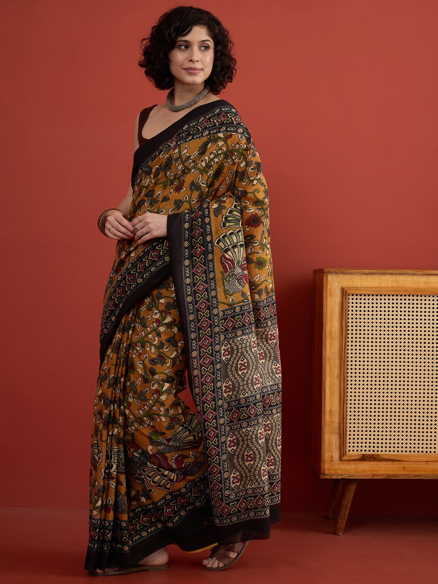 Dark Yellow Kalamkari Saree