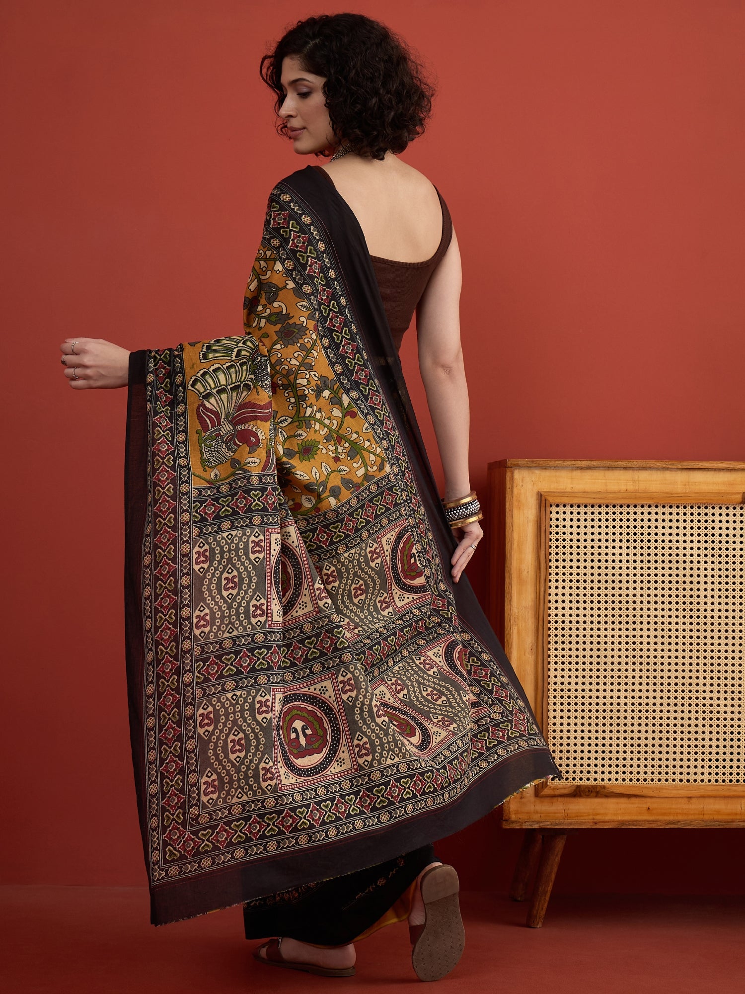 Dark Yellow Kalamkari Saree