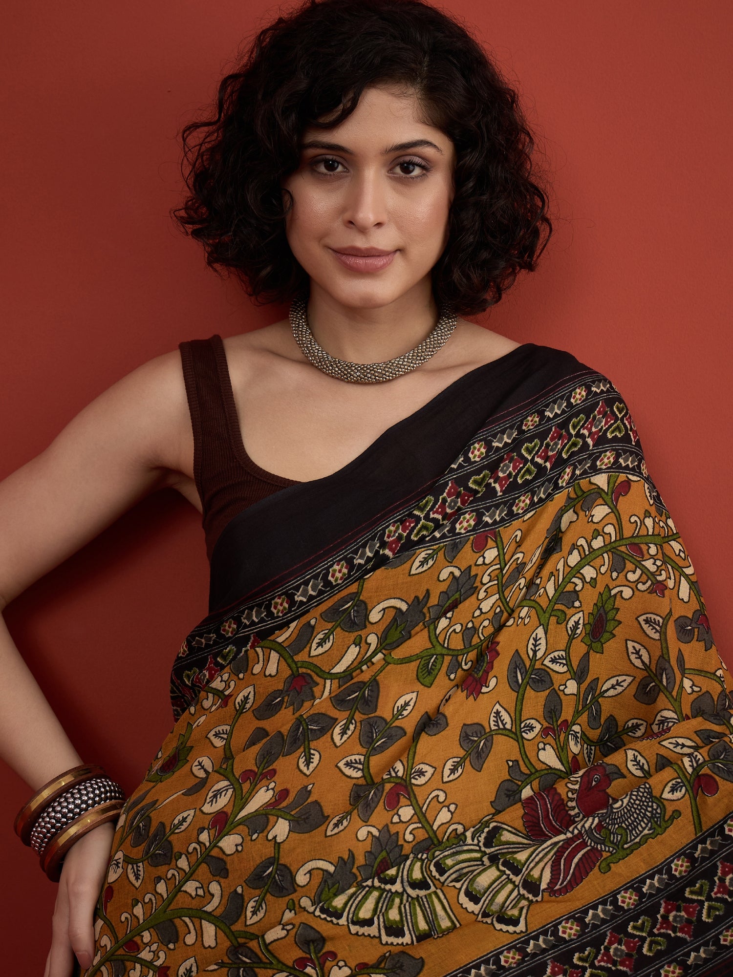 Dark Yellow Kalamkari Saree