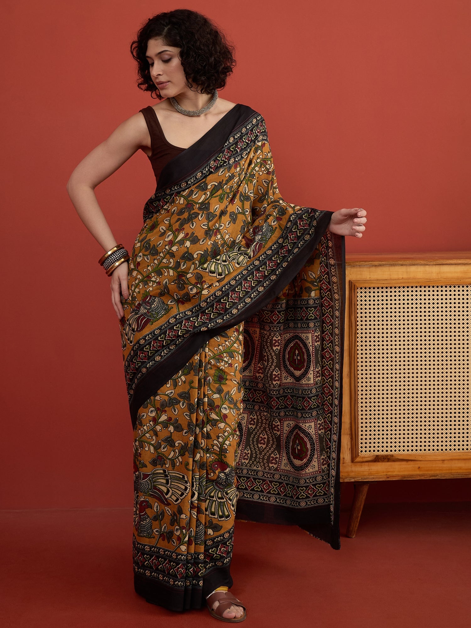 Dark Yellow Kalamkari Saree