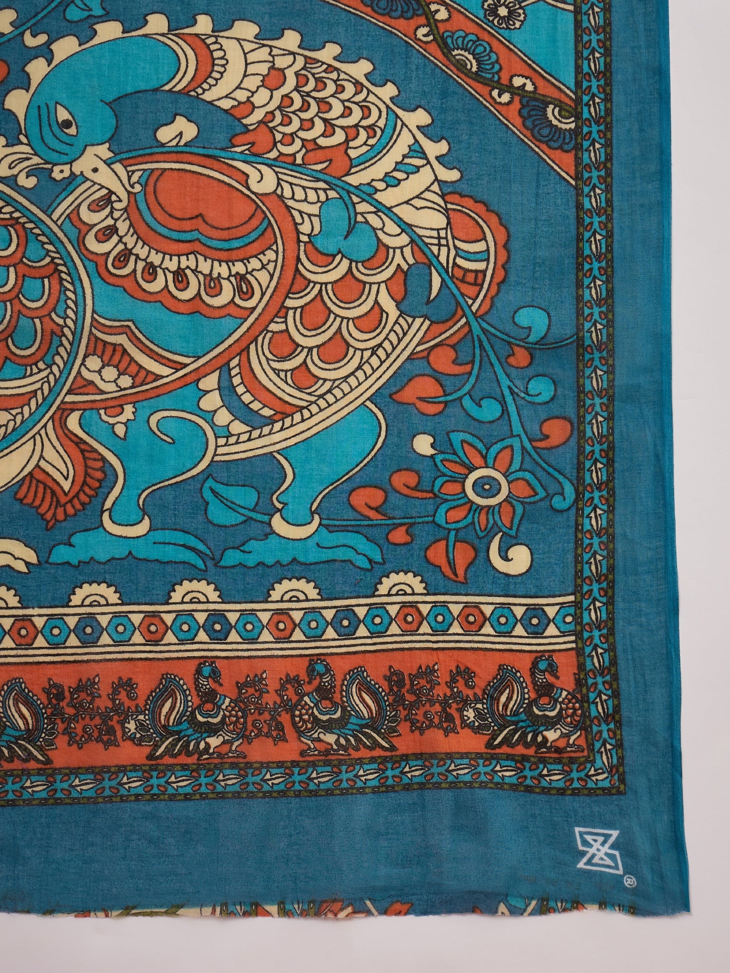 Beige Blue Kalamkari Saree