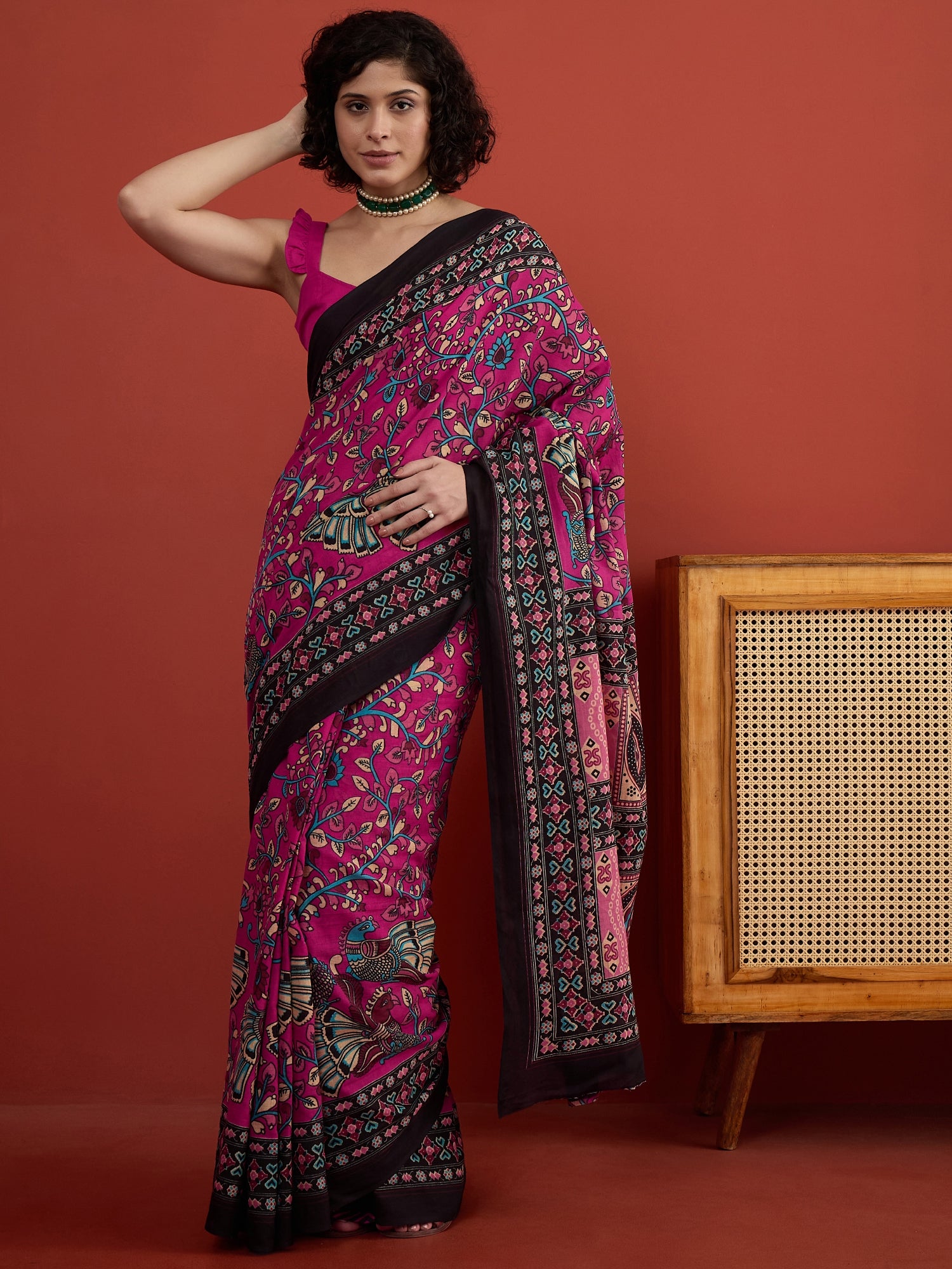 Magenta Kalamkari Saree