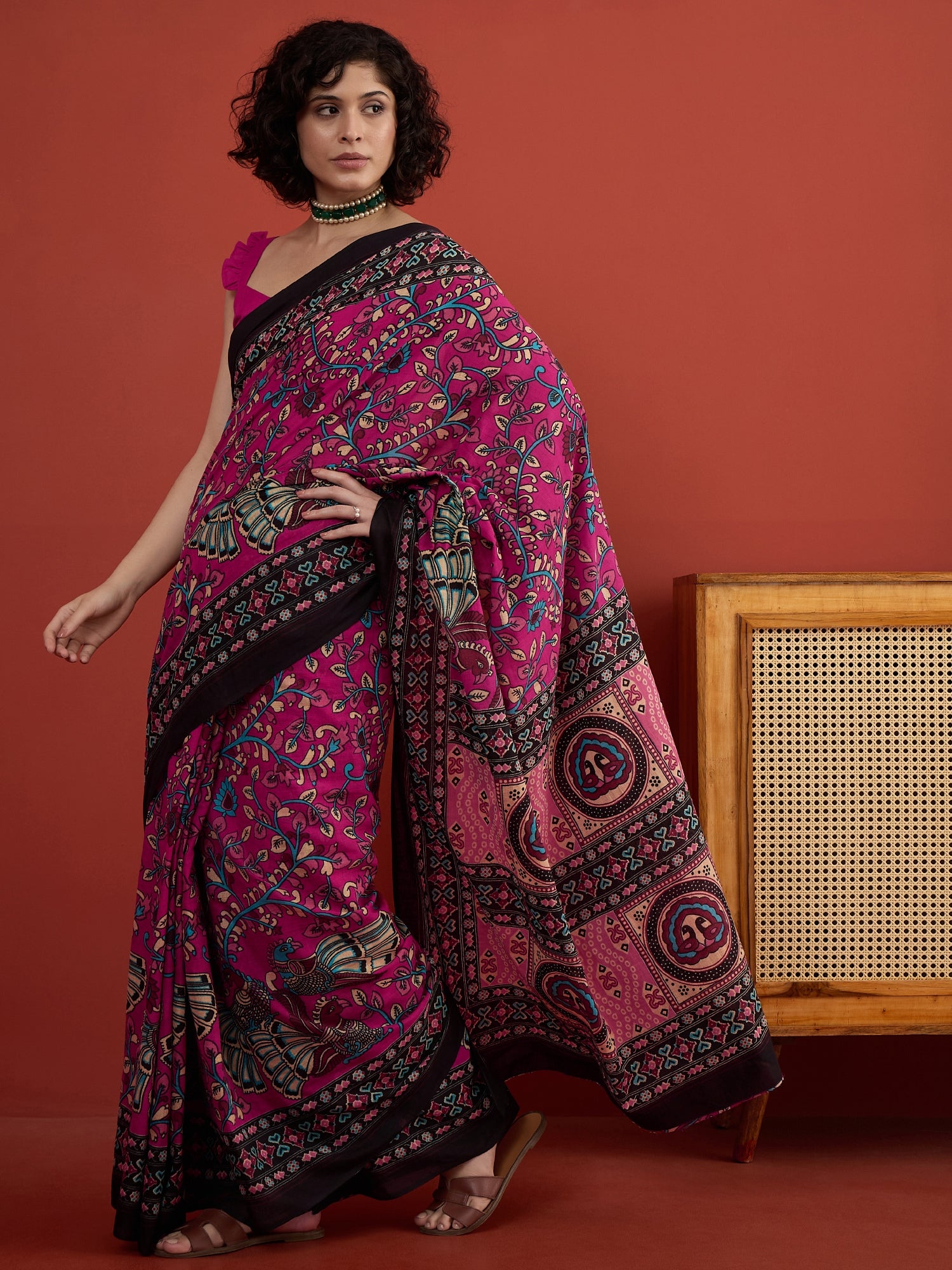 Magenta Kalamkari Saree